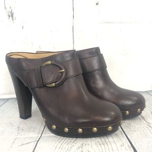 Coach Elaine Brown Leather Heeled Mules